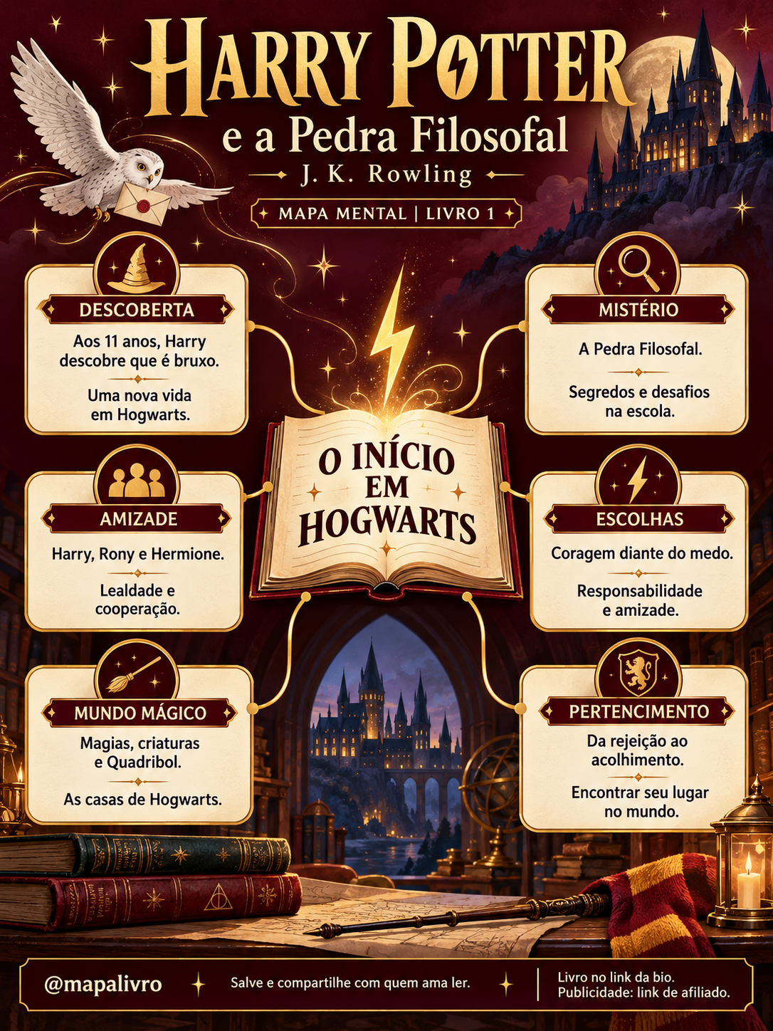 Mapa mental de Harry Potter e a Pedra Filosofal